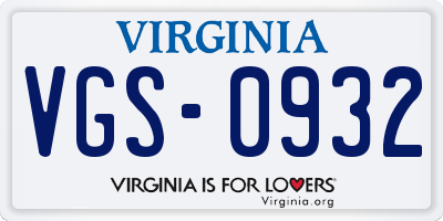 VA license plate VGS0932