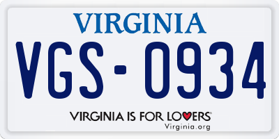 VA license plate VGS0934