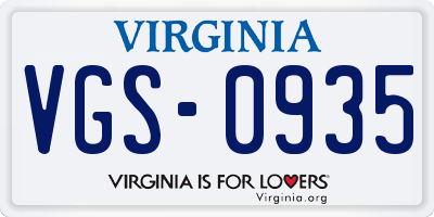 VA license plate VGS0935