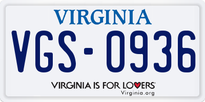 VA license plate VGS0936