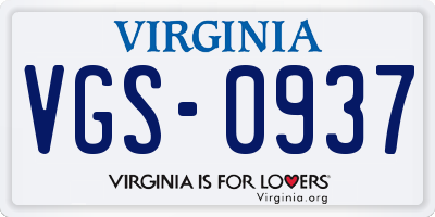 VA license plate VGS0937