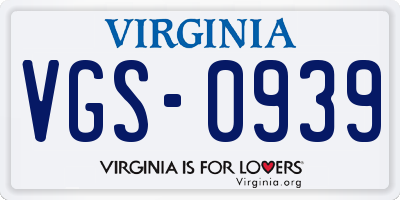 VA license plate VGS0939