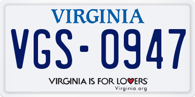 VA license plate VGS0947