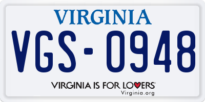 VA license plate VGS0948