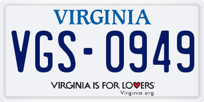 VA license plate VGS0949
