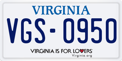 VA license plate VGS0950