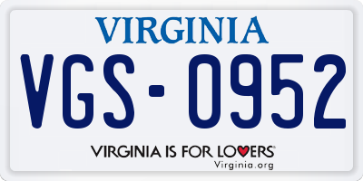 VA license plate VGS0952