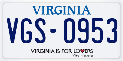 VA license plate VGS0953