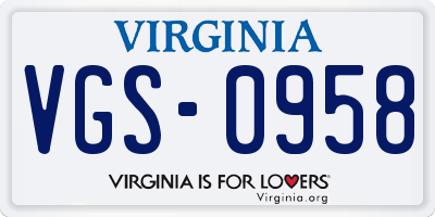 VA license plate VGS0958