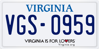 VA license plate VGS0959