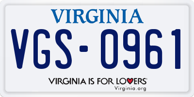 VA license plate VGS0961