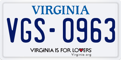 VA license plate VGS0963