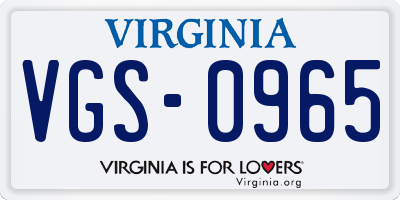 VA license plate VGS0965