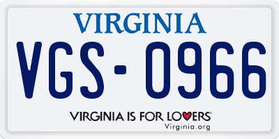 VA license plate VGS0966