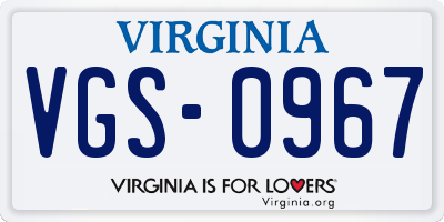 VA license plate VGS0967