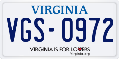 VA license plate VGS0972