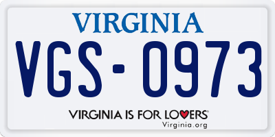 VA license plate VGS0973