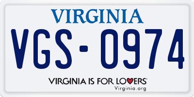 VA license plate VGS0974