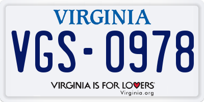VA license plate VGS0978