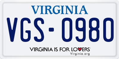 VA license plate VGS0980