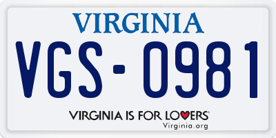 VA license plate VGS0981