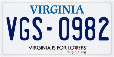VA license plate VGS0982