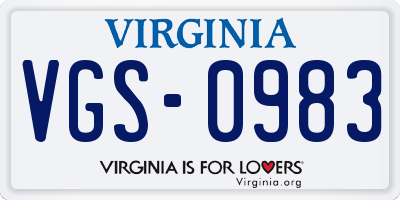 VA license plate VGS0983