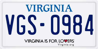 VA license plate VGS0984
