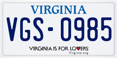 VA license plate VGS0985