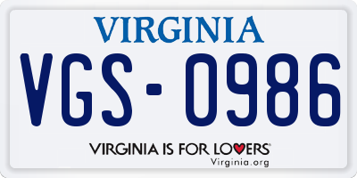 VA license plate VGS0986