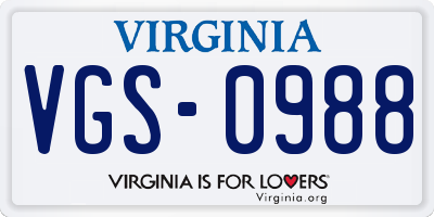 VA license plate VGS0988
