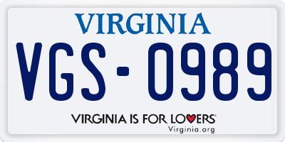 VA license plate VGS0989