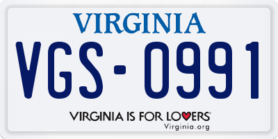 VA license plate VGS0991