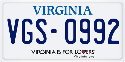 VA license plate VGS0992