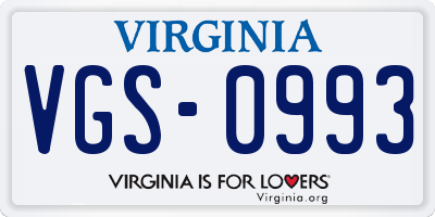VA license plate VGS0993