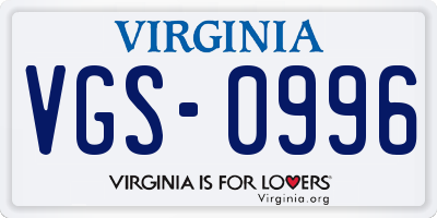 VA license plate VGS0996
