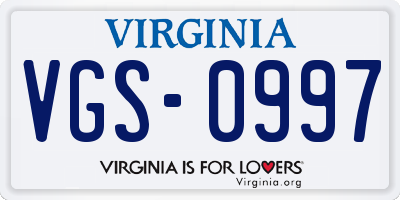 VA license plate VGS0997