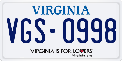 VA license plate VGS0998