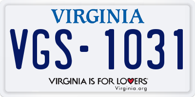 VA license plate VGS1031