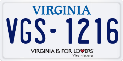 VA license plate VGS1216