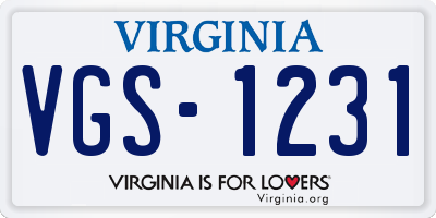 VA license plate VGS1231