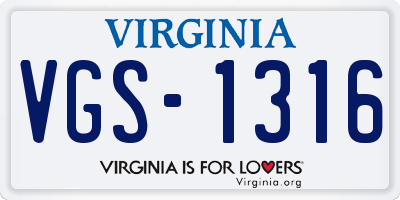 VA license plate VGS1316