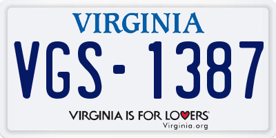 VA license plate VGS1387
