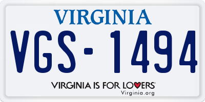 VA license plate VGS1494
