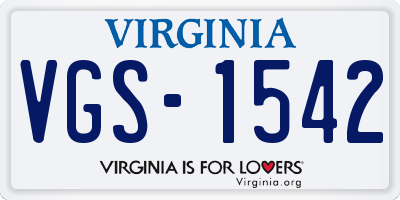 VA license plate VGS1542