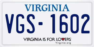 VA license plate VGS1602