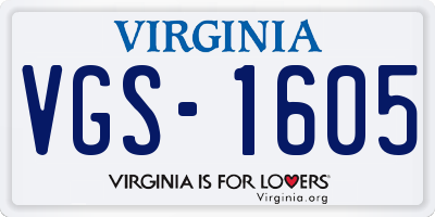 VA license plate VGS1605