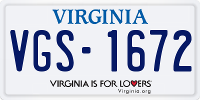 VA license plate VGS1672