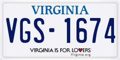 VA license plate VGS1674
