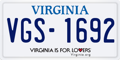 VA license plate VGS1692